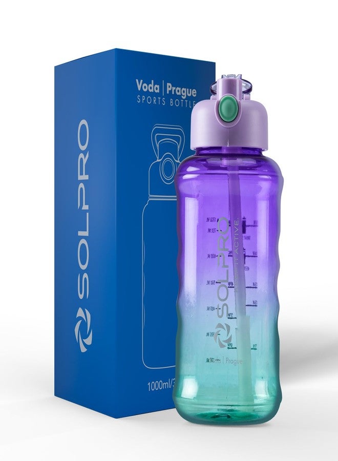 Solpro Voda Prague Sipper Water Bottle 1000 ml Leakproof BPA Free Sipper Bottle for Kids, Men, Women, Adults for School, Office, College, Travel, Gym, Workout, Outdoor, Camping (Purple/Blue) - Image 1